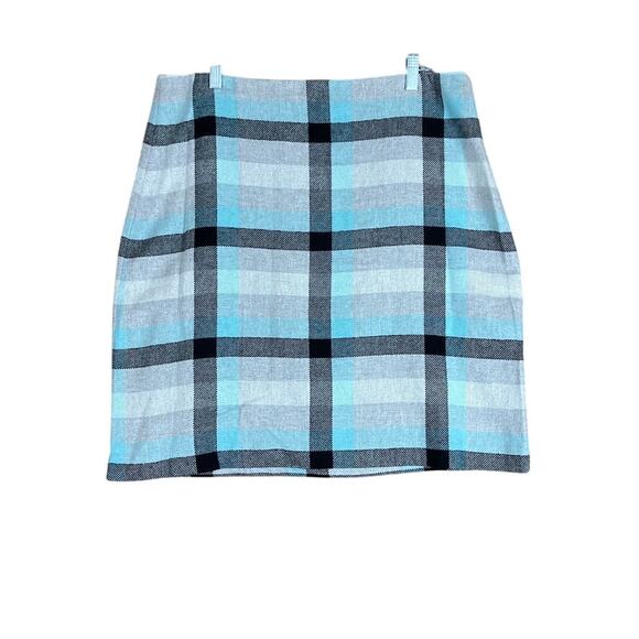 Talbots Womens Skirt Blue Gray Black Plaid Mini Side Zip Wool Blend 14 - Picture 1 of 10
